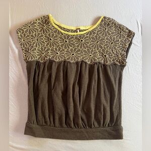 Free People Floral Embellished Cap Sleeve Blouse